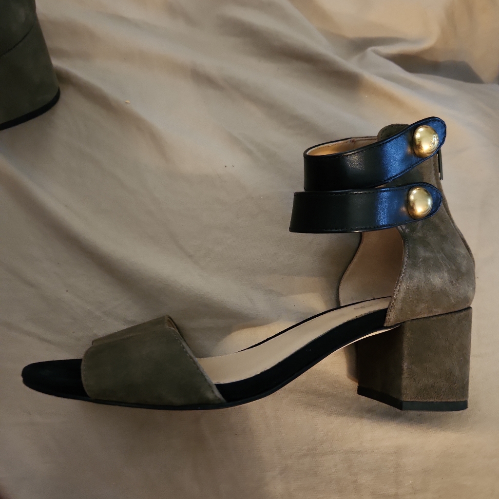 Michael Kors Stylish Women's Olive Green And Black Block Heel Sandals